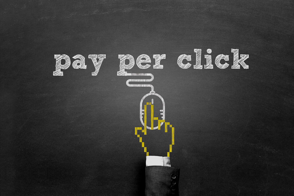Pay Per Click (PPC) concept on blackboard